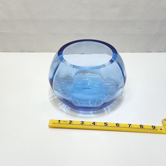 Tiffin Optic Copen Blue Art Glass Bowl Handcrafted Elegant Collectible Vintage - Picture 9 of 10
